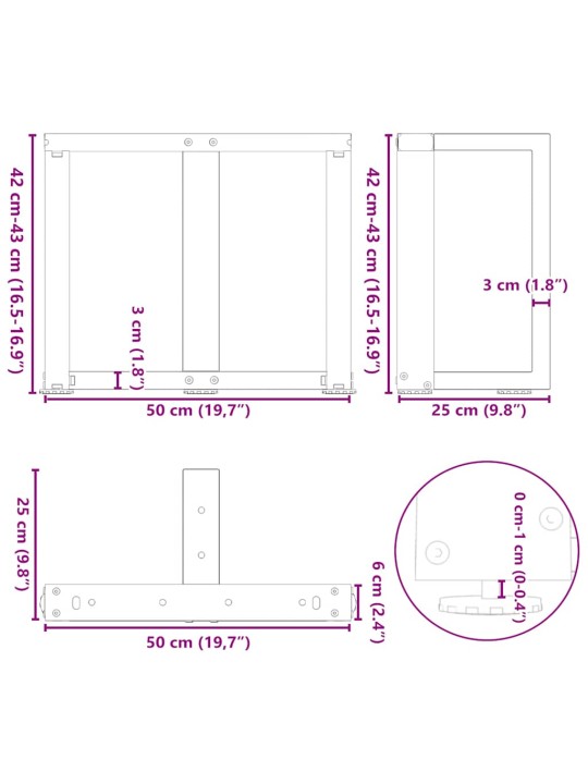 Nohy konferenčního stolku ve tvaru t, 2 ks, bílé, 50 x 25 x (42-43) cm, ocel