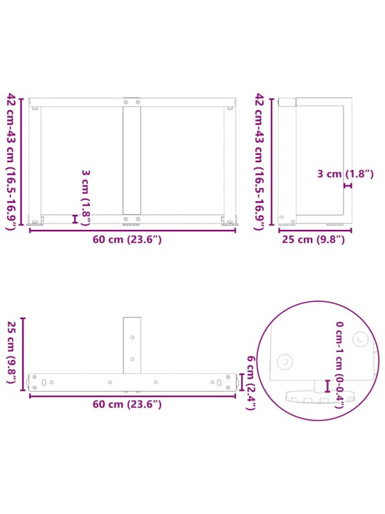 Nohy konferenčního stolku ve tvaru t, 2 ks, černé, 60 x 25 x (42-43) cm, ocel