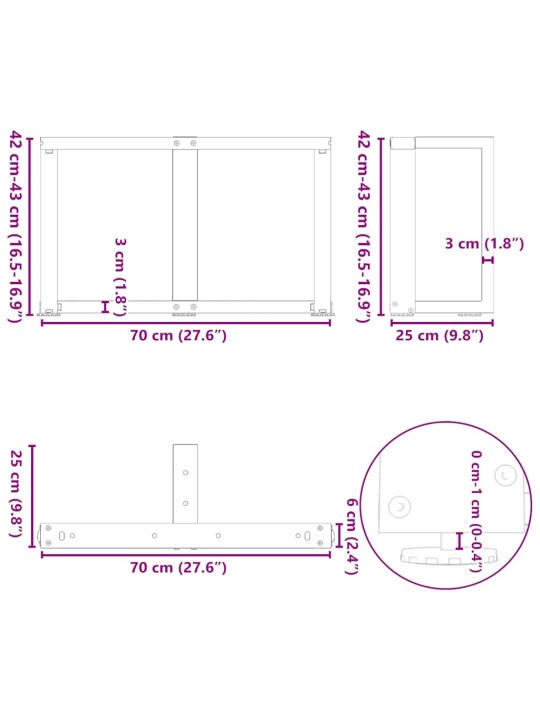 Nohy konferenčního stolku ve tvaru t, 2 ks, bílé, 70 x 25 x (42-43) cm, ocel