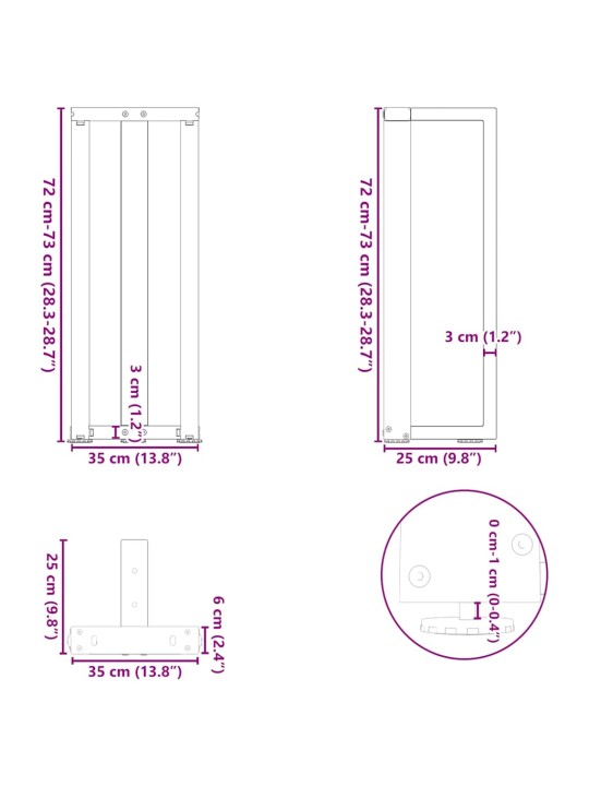 Nohy konzolového stolku ve tvaru t, 2 ks, bílé, 38 x 25 x (72-73) cm, ocel