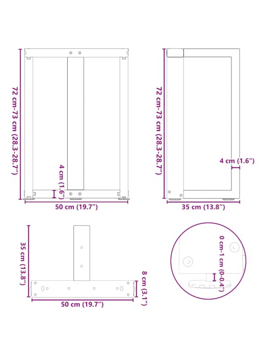 Nohy k jídelnímu stolu ve tvaru t, 2 ks, černé, 50 x 35 x (72-73) cm, ocel
