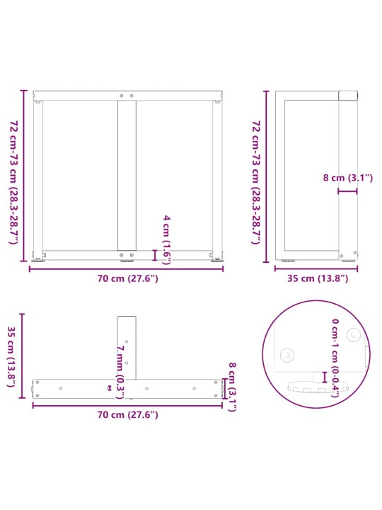 Nohy k jídelnímu stolu ve tvaru T, 2 ks, černé, 70 x 35 x (72-73) cm, ocel