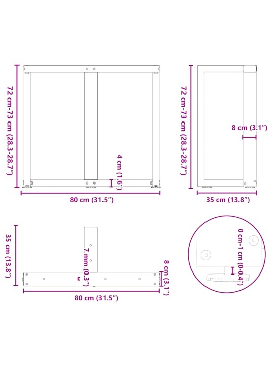 Nohy k jídelnímu stolu ve tvaru t, 2 ks, bílé, 80 x 35 x (72-73) cm, ocel