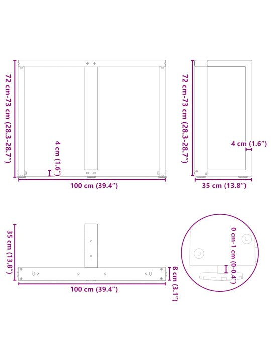 Nohy k jídelnímu stolu ve tvaru t, 2 ks, antracitové, 100 x 35 x (72-73) cm, ocel