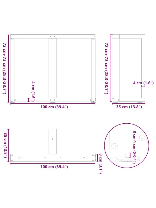 Nohy k jídelnímu stolu ve tvaru t, 2 ks, černé, 100 x 35 x (72-73) cm, ocel