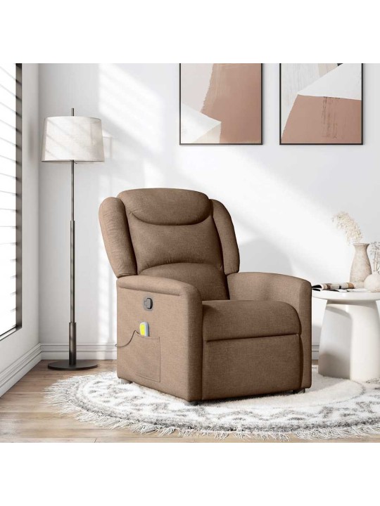 Masážní polohovací křeslo hnědé textil
