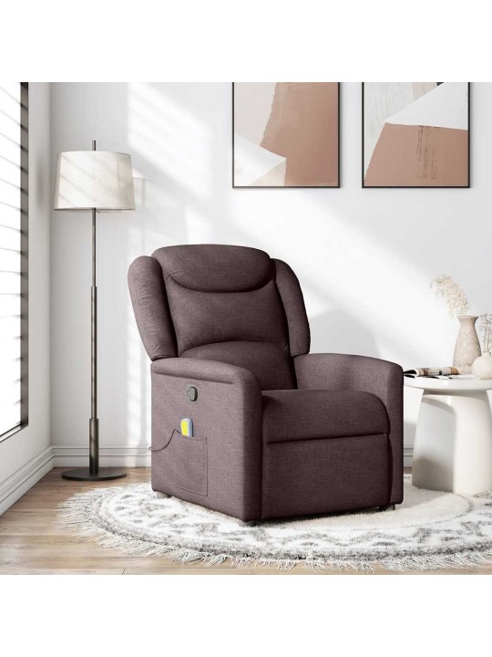 Masážní polohovací křeslo tmavě hnědé textil