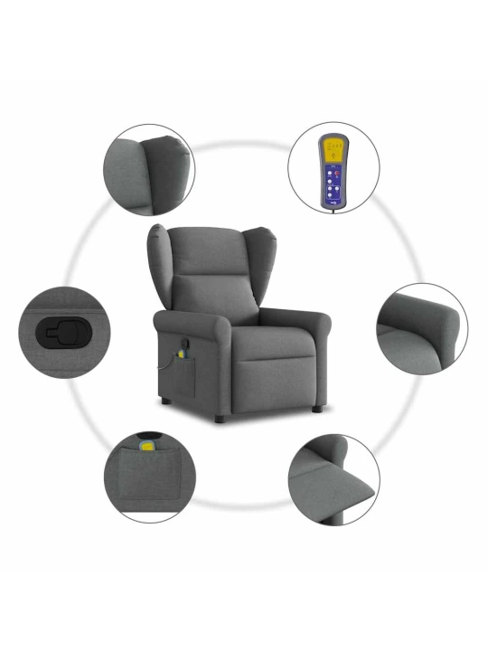 Masážní polohovací křeslo tmavě šedé textil