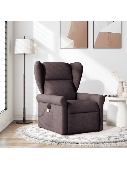 Masážní polohovací křeslo tmavě hnědé textil
