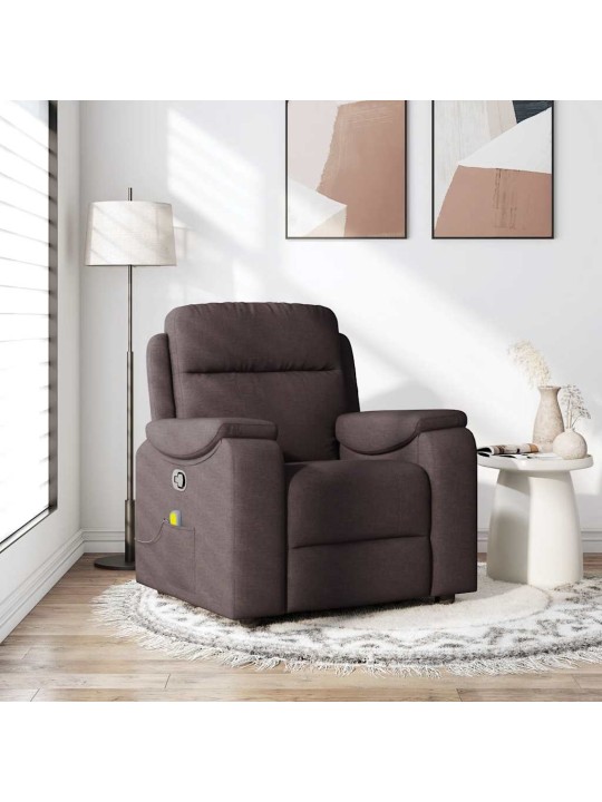Masážní polohovací křeslo tmavě hnědé textil