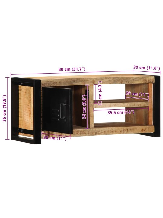 Tv skříňka 80x30x35 cm masivní hrubý mangovník