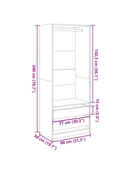 Šatní skříň kouřový dub 80 x 50 x 200 cm kompozitní dřevo
