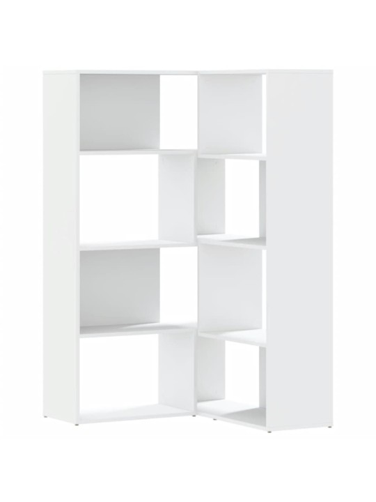 Rohová 4patrová knihovna bílá 85 x 85 x 140 cm kompozitní dřevo