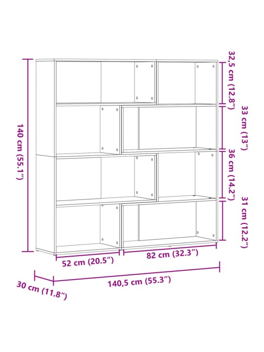 Rohová 4patrová knihovna bílá 85 x 85 x 140 cm kompozitní dřevo