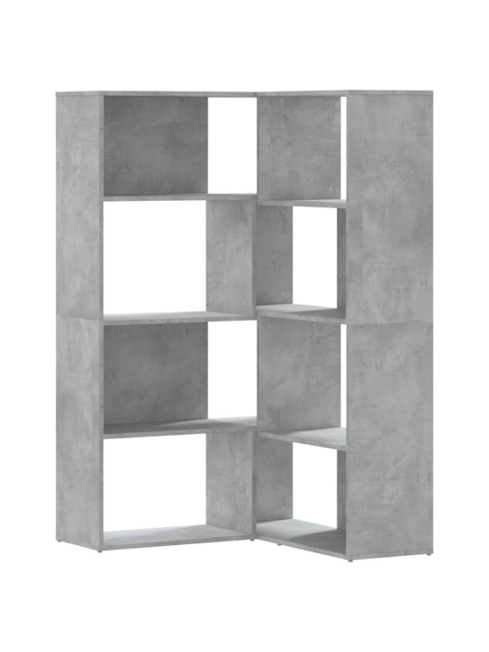 Rohová knihovna 4patrová betonově šedá 85x85x140 cm kompozit