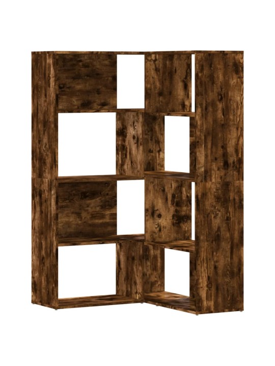 Rohová knihovna 4patrová kouřový dub 85 x 85 x 140 cm kompozit