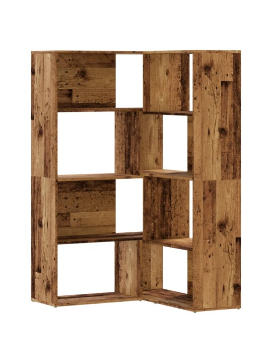 Rohová knihovna 4patrová old wood 85x85x140 cm kompozitní dřevo