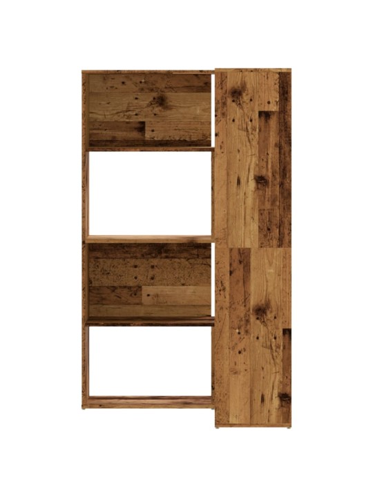 Rohová knihovna 4patrová old wood 85x85x140 cm kompozitní dřevo