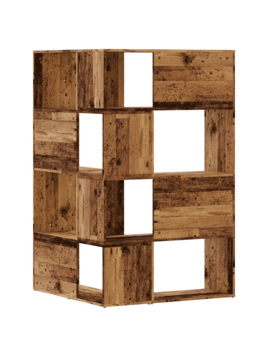 Rohová knihovna 4patrová old wood 85x85x140 cm kompozitní dřevo
