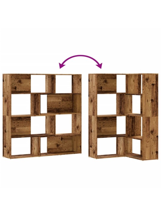 Rohová knihovna 4patrová old wood 85x85x140 cm kompozitní dřevo