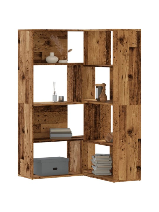 Rohová knihovna 4patrová old wood 85x85x140 cm kompozitní dřevo