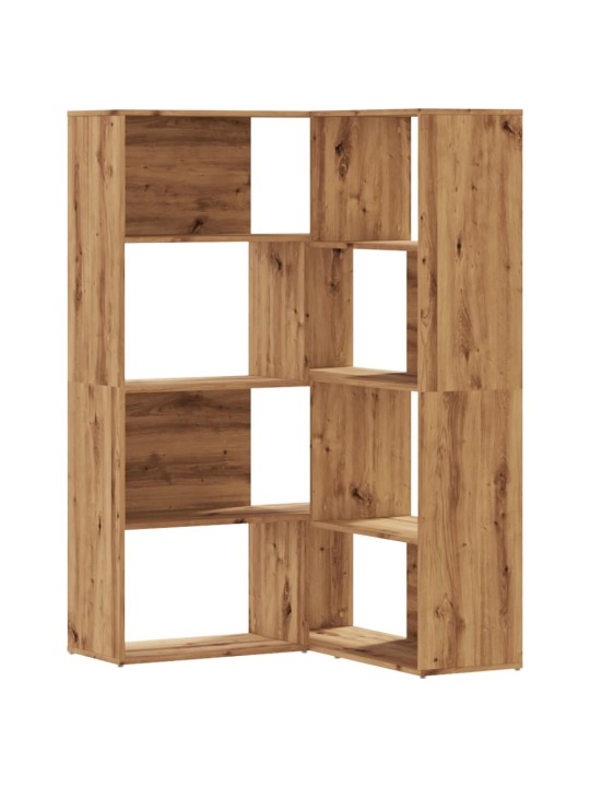 Rohová knihovna 4patrová dub artisan 85 x 85 x 140 cm kompozit