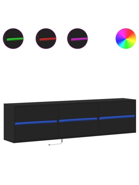 Nástěnná TV skříňka s LED černá 180 x 31 x 45 cm
