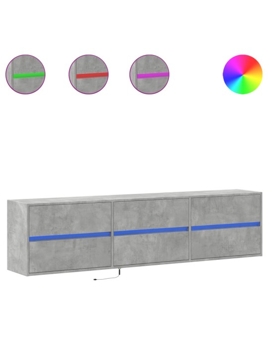 Nástěnná TV skříňka s LED betonově šedá 180 x 31 x 45 cm