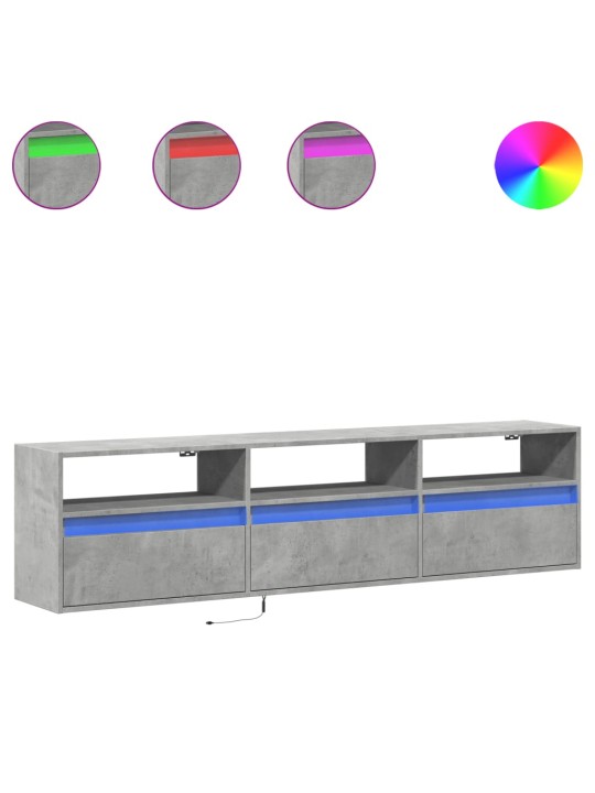 Nástěnná TV skříňka s LED betonově šedá 180 x 31 x 45 cm