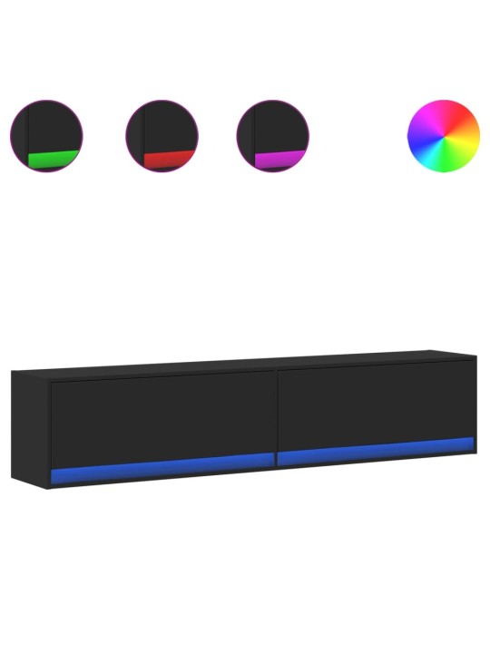 Nástěnná TV skříňka s LED černá 180 x 31 x 38 cm