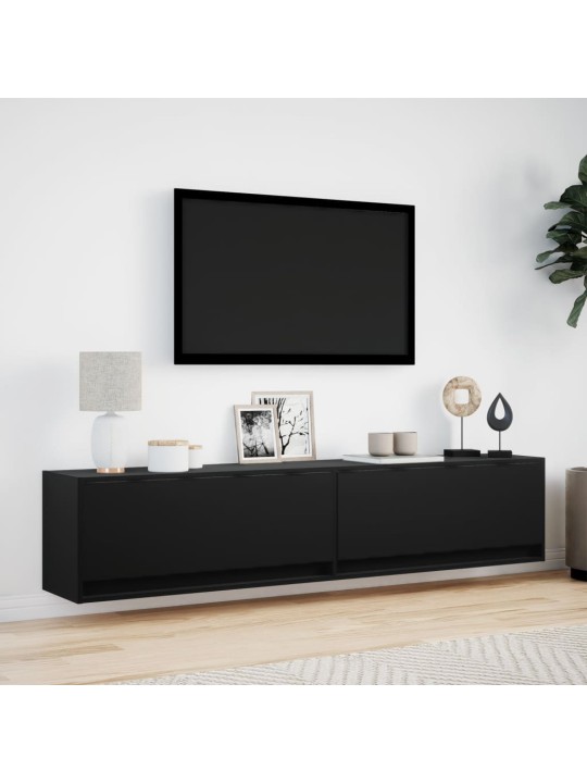 Nástěnná TV skříňka s LED černá 180 x 31 x 38 cm
