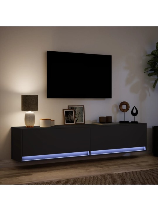Nástěnná TV skříňka s LED černá 180 x 31 x 38 cm