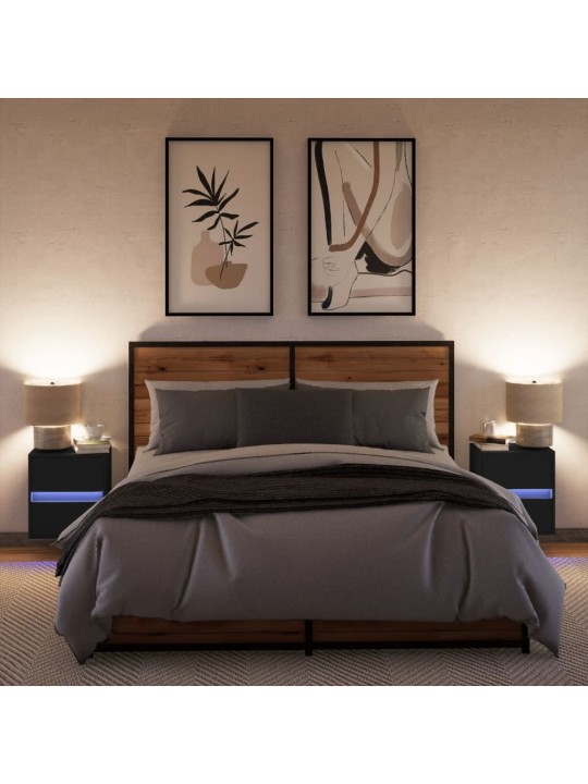 Nástěnné noční stolky s LED osvětlením 2 ks černé