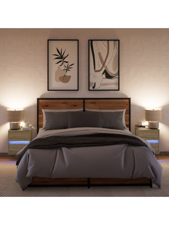 Nástěnné noční stolky s LED osvětlením 2 ks dub sonoma
