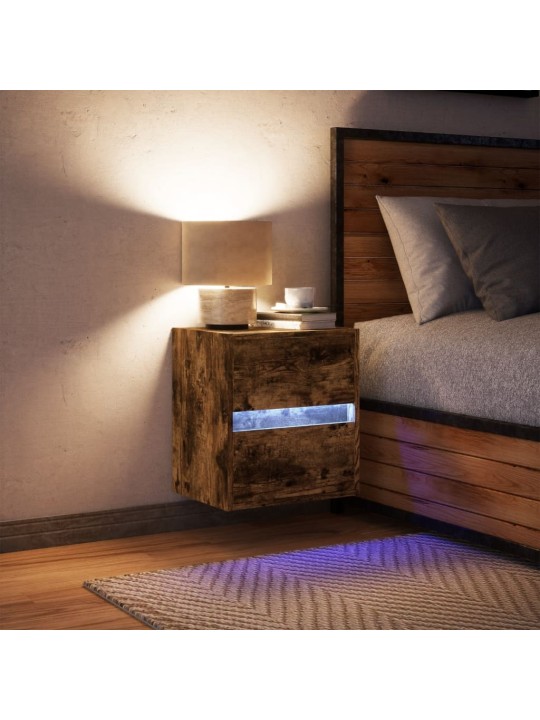 Nástěnný noční stolek s led osvětlením kouřový dub