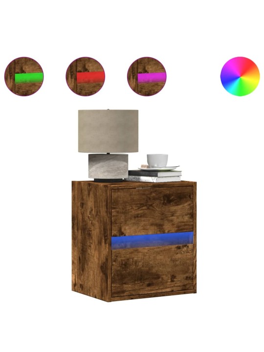 Nástěnné noční stolky s led osvětlením 2 ks kouřový dub