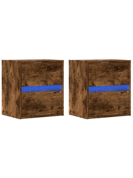 Nástěnné noční stolky s led osvětlením 2 ks kouřový dub