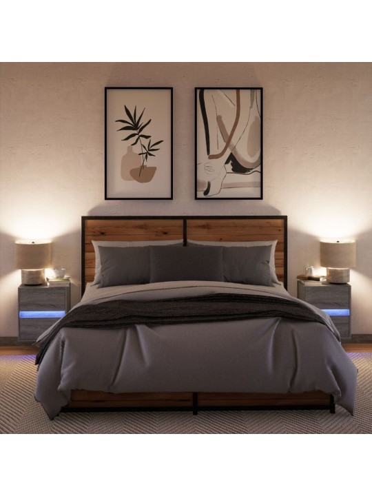 Nástěnné noční stolky s led osvětlením 2 ks šedé sonoma