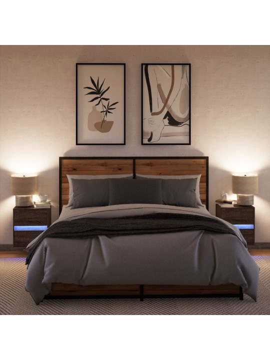 Nástěnné noční stolky s led osvětlením 2 ks hnědý dub