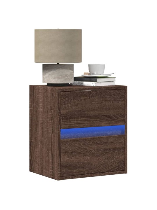 Nástěnné noční stolky s led osvětlením 2 ks hnědý dub