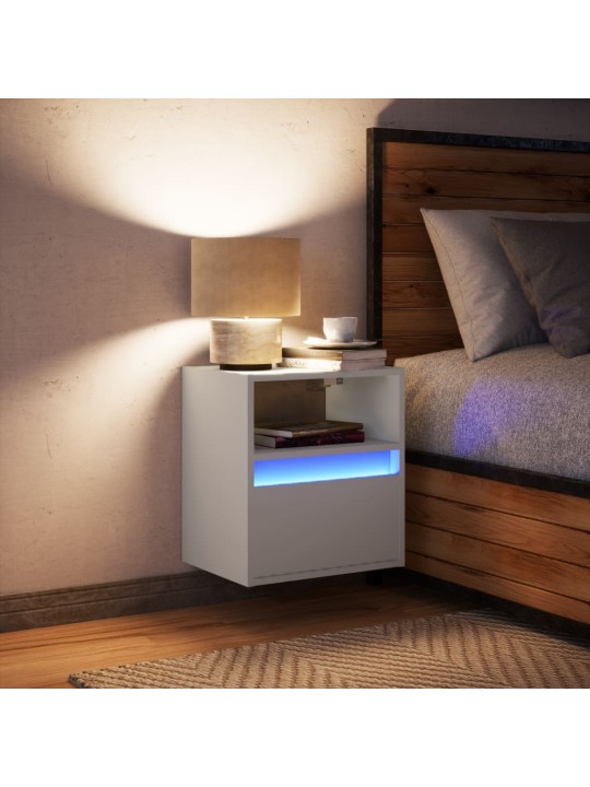 Nástěnný noční stolek s LED osvětlením bílý