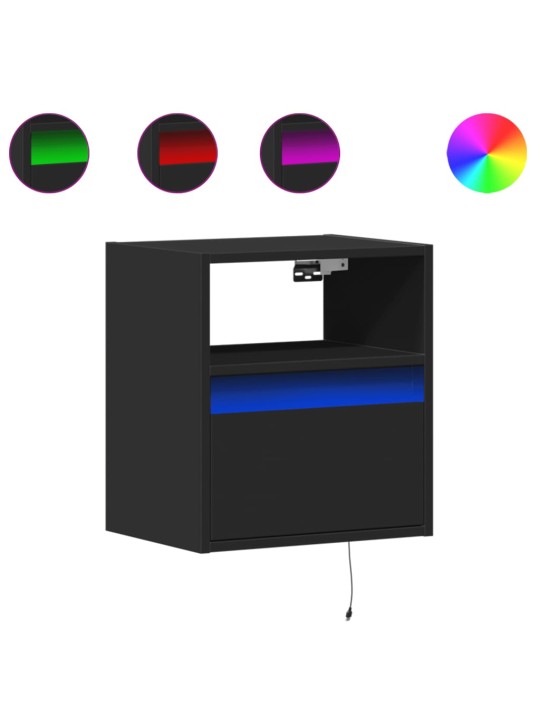 Nástěnný noční stolek s LED osvětlením černý