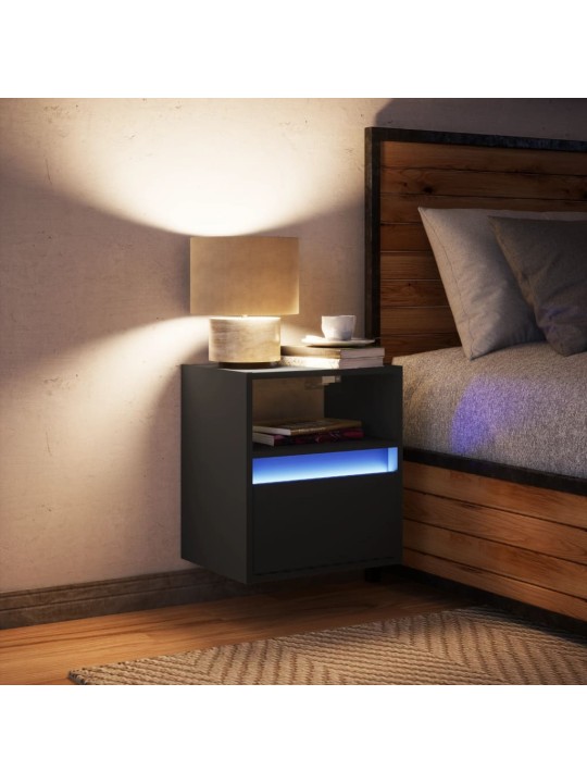 Nástěnný noční stolek s LED osvětlením černý