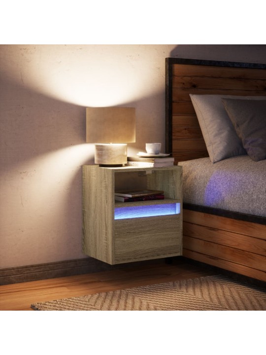 Nástěnný noční stolek s LED osvětlením dub sonoma