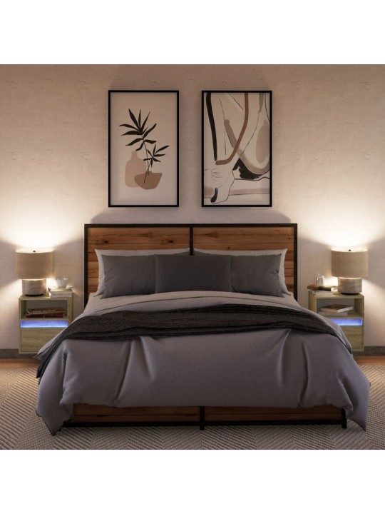 Nástěnné noční stolky s LED osvětlením 2 ks dub sonoma