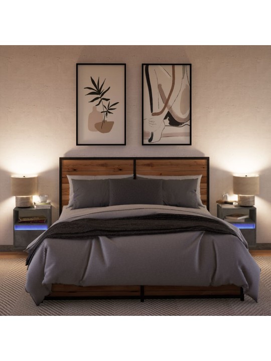 Nástěnné noční stolky s LED osvětlením 2 ks betonově šedé