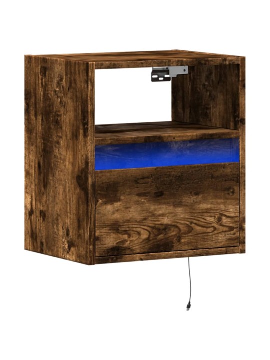 Nástěnný noční stolek s led osvětlením kouřový dub