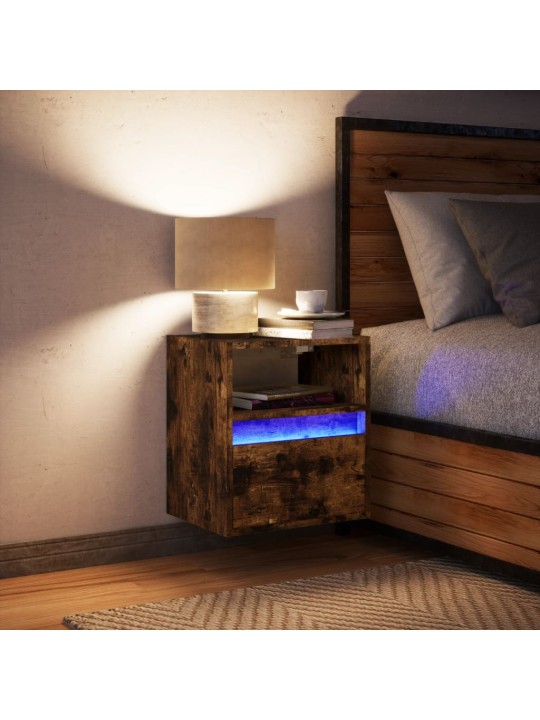 Nástěnný noční stolek s led osvětlením kouřový dub