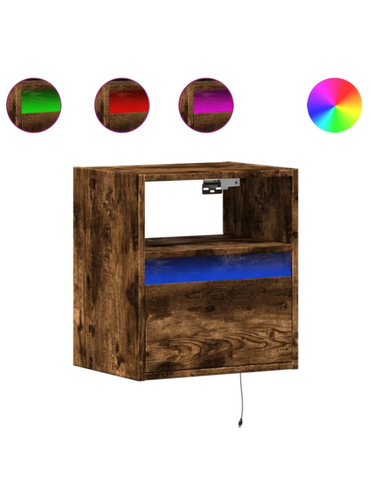 Nástěnné noční stolky s led osvětlením 2 ks kouřový dub