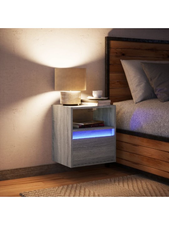 Nástěnný noční stolek s led osvětlením šedý sonoma